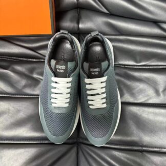 Hermes leather mesh breathable gray-blue high-end temperament casual shoes