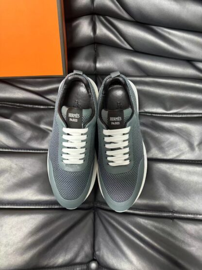 Hermes leather mesh breathable gray-blue high-end temperament casual shoes