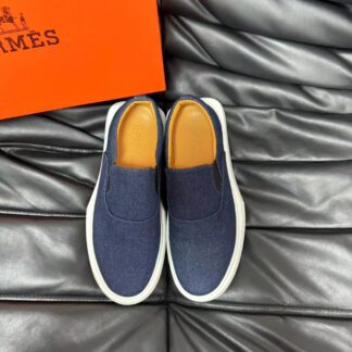 Hermes denim blue leather luxury loafers