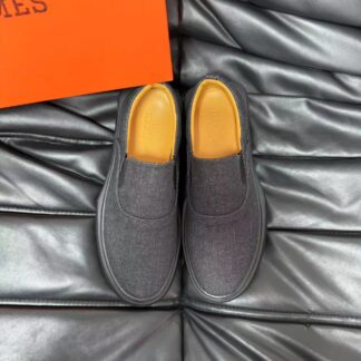 Hermès dark grey leather luxury loafers