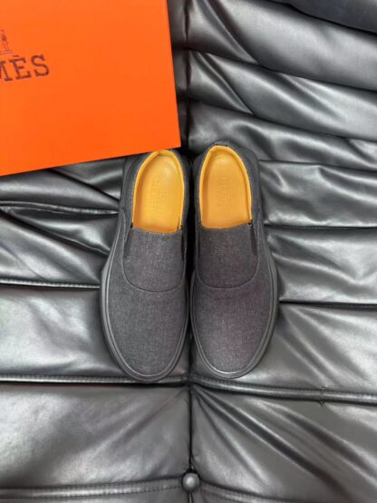 Hermès dark grey leather luxury loafers