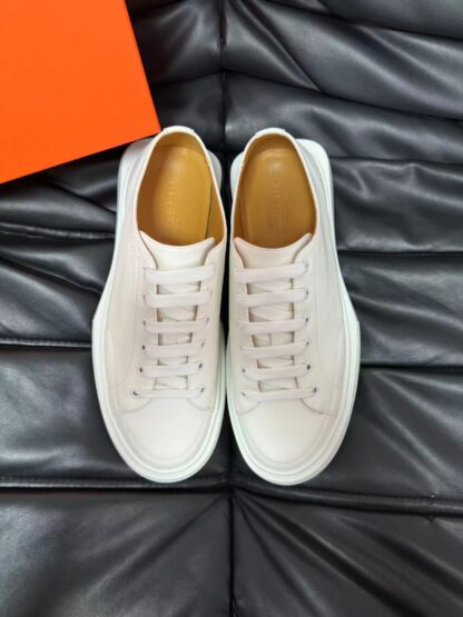 Hermes white leather high-end casual shoes