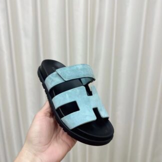 Hermès classic blue and black couple woven slippers
