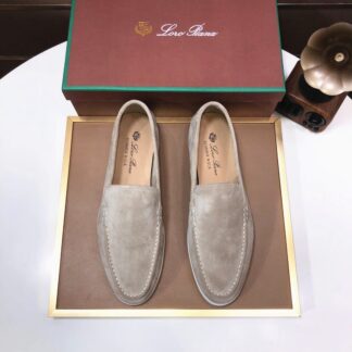 Hermès couple's gray apricot high-end classic loafers