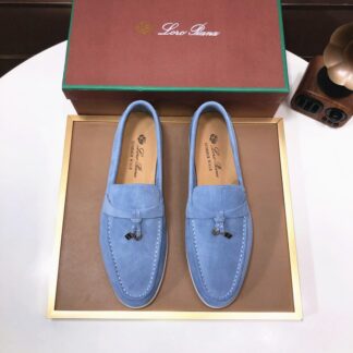 Hermès couple light blue high-end classic loafers
