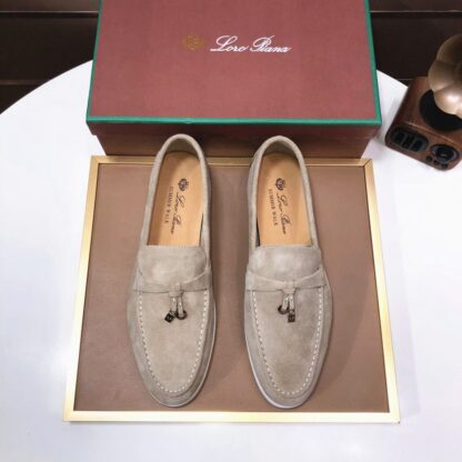Hermès grey apricot couple high-end classic loafers