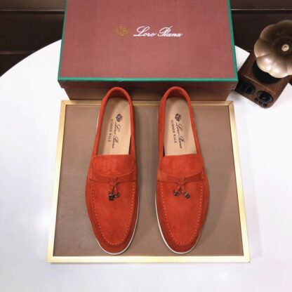 Hermès orange-red couple's high-end classic loafers