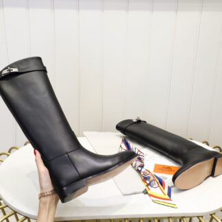 Hermes black classic kelly buckle fashion knight boots
