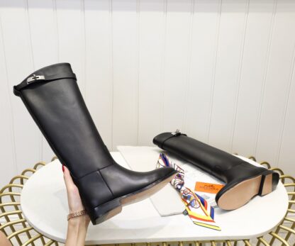 Hermes black classic kelly buckle fashion knight boots