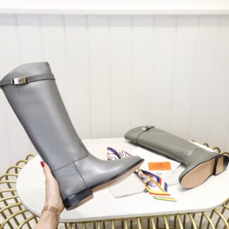 Hermès Grey Classic Kelly Buckle Biker Boots