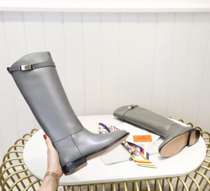 Hermès Grey Classic Kelly Buckle Biker Boots