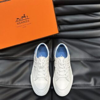 Hermes Men's White Blue Comfort Low-top Casual Sneakers