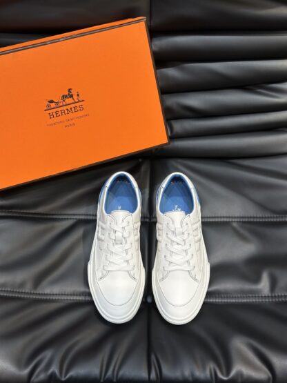 Hermes Men's White Blue Comfort Low-top Casual Sneakers