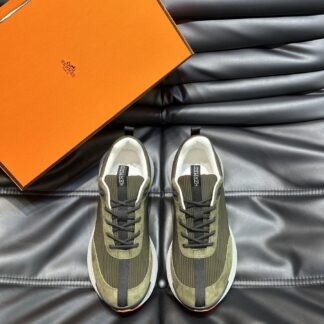 Hermes high-end men's dark green round toe fashion casual sports shoes