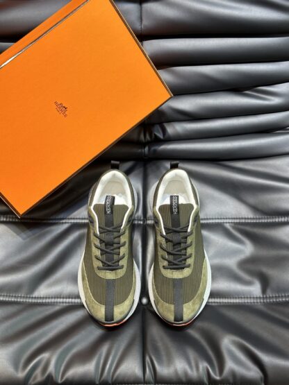 Hermes high-end men's dark green round toe fashion casual sports shoes