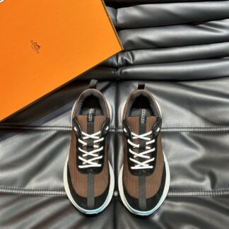 Hermes high-end men's brown and black round head fashionable casual sports shoes