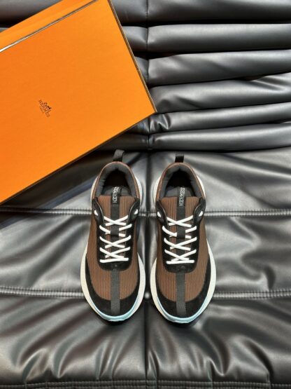 Hermes high-end men's brown and black round head fashionable casual sports shoes