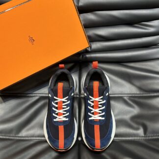 Hermes high-end men's black and blue round toe fashion casual sports shoes