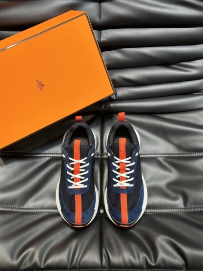 Hermes high-end men's black and blue round toe fashion casual sports shoes