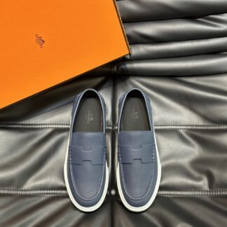 Hermès classic men's dark blue soft and durable casual loafers