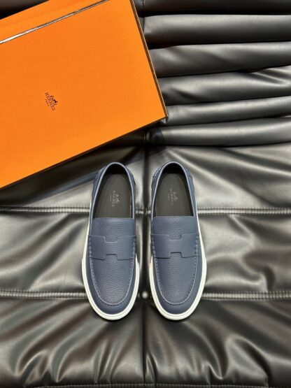 Hermès classic men's dark blue soft and durable casual loafers