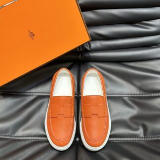 Hermès Classic Men's Orange Soft and Durable Casual Loafers