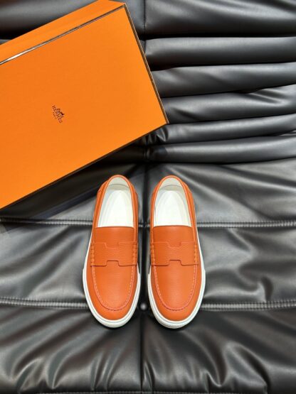 Hermès Classic Men's Orange Soft and Durable Casual Loafers