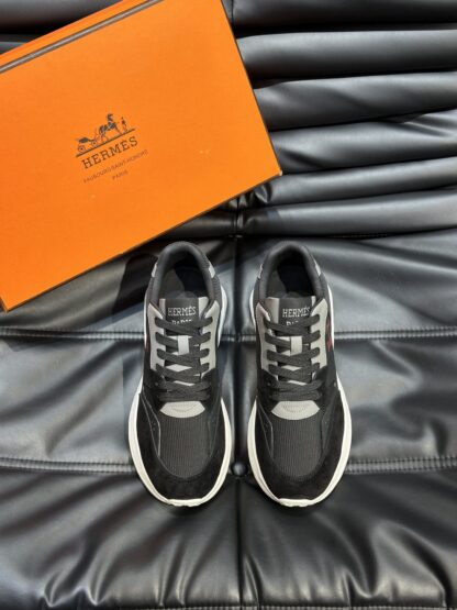 Hermes men's thick-soled black and gray fashion casual sports shoes