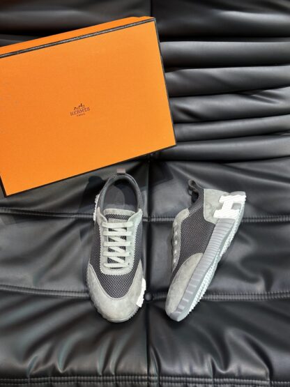Hermes grey and black all-match casual sneakers