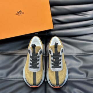 Hermes high-end men's fashion yellow-gray casual breathable simple sports shoes