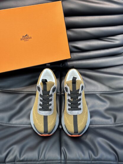 Hermes high-end men's fashion yellow-gray casual breathable simple sports shoes