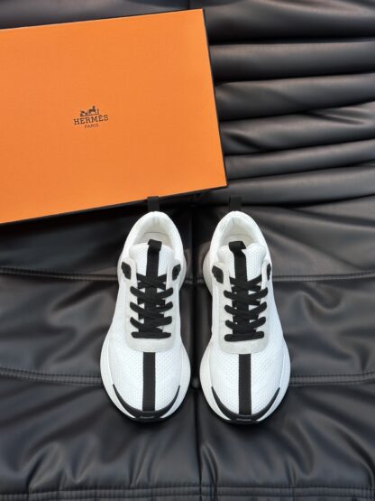Hermes high-end men's fashion white and black casual breathable simple sports shoes