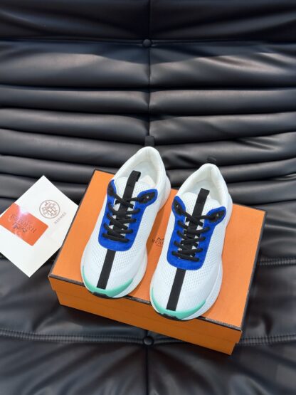 Hermes men's white and blue comfortable breathable simple casual sports shoes