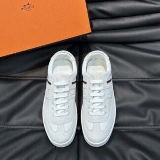 Hermès men's lightweight low-top white and gray casual sneakers