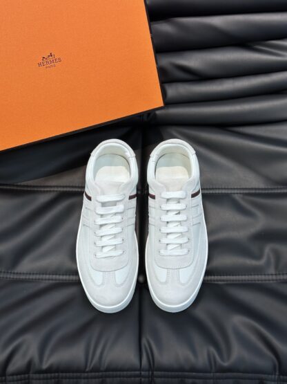 Hermès men's lightweight low-top white and gray casual sneakers