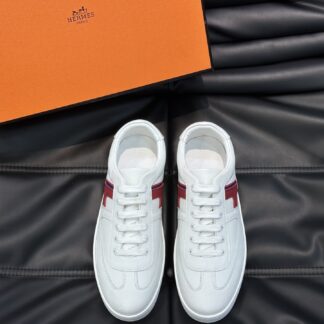 Hermès men's lightweight low-top white and red casual sports shoes