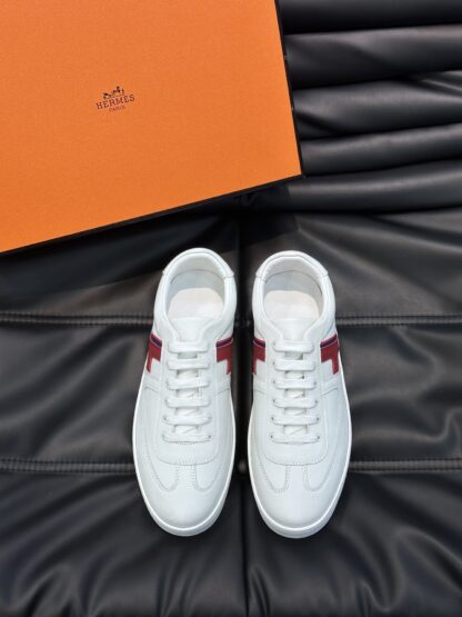 Hermès men's lightweight low-top white and red casual sports shoes