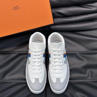 Hermès men's white and blue color matching soft and comfortable high-top casual sports shoes