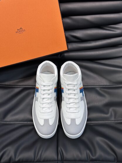 Hermès men's white and blue color matching soft and comfortable high-top casual sports shoes