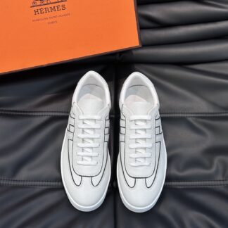 Hermes men's soft and lightweight white and black low-top casual sneakers