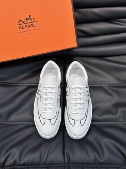 Hermes men's soft and lightweight white and black low-top casual sneakers