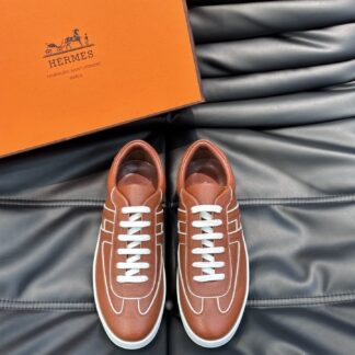 Hermes men's soft and light white and brown low-top casual sneakers