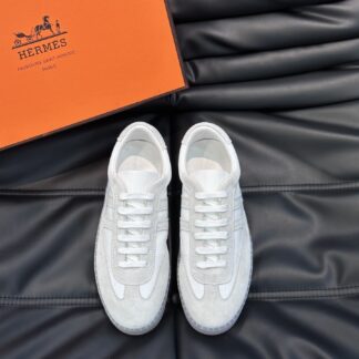 Hermès men's soft and lightweight white and gray low-top casual sneakers