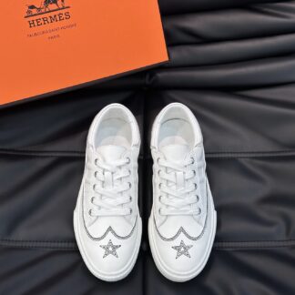 Hermès men's comfortable cowhide white low-top casual sneakers