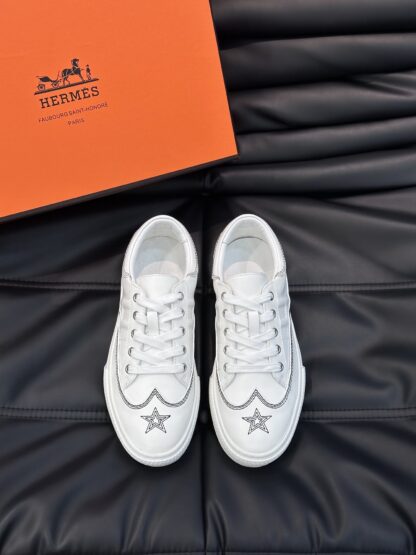 Hermès men's comfortable cowhide white low-top casual sneakers