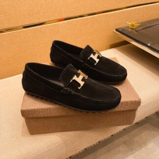 Hermes black comfortable breathable non-slip loafers