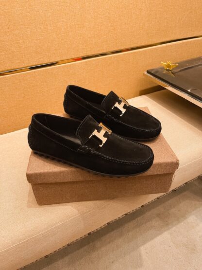 Hermes black comfortable breathable non-slip loafers