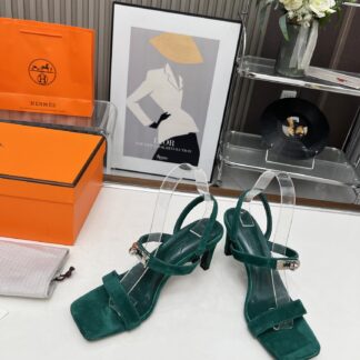 Hermès handmade stiletto sandals in dark green