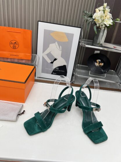 Hermès handmade stiletto sandals in dark green