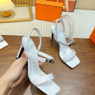 Hermès handmade white stiletto sandals